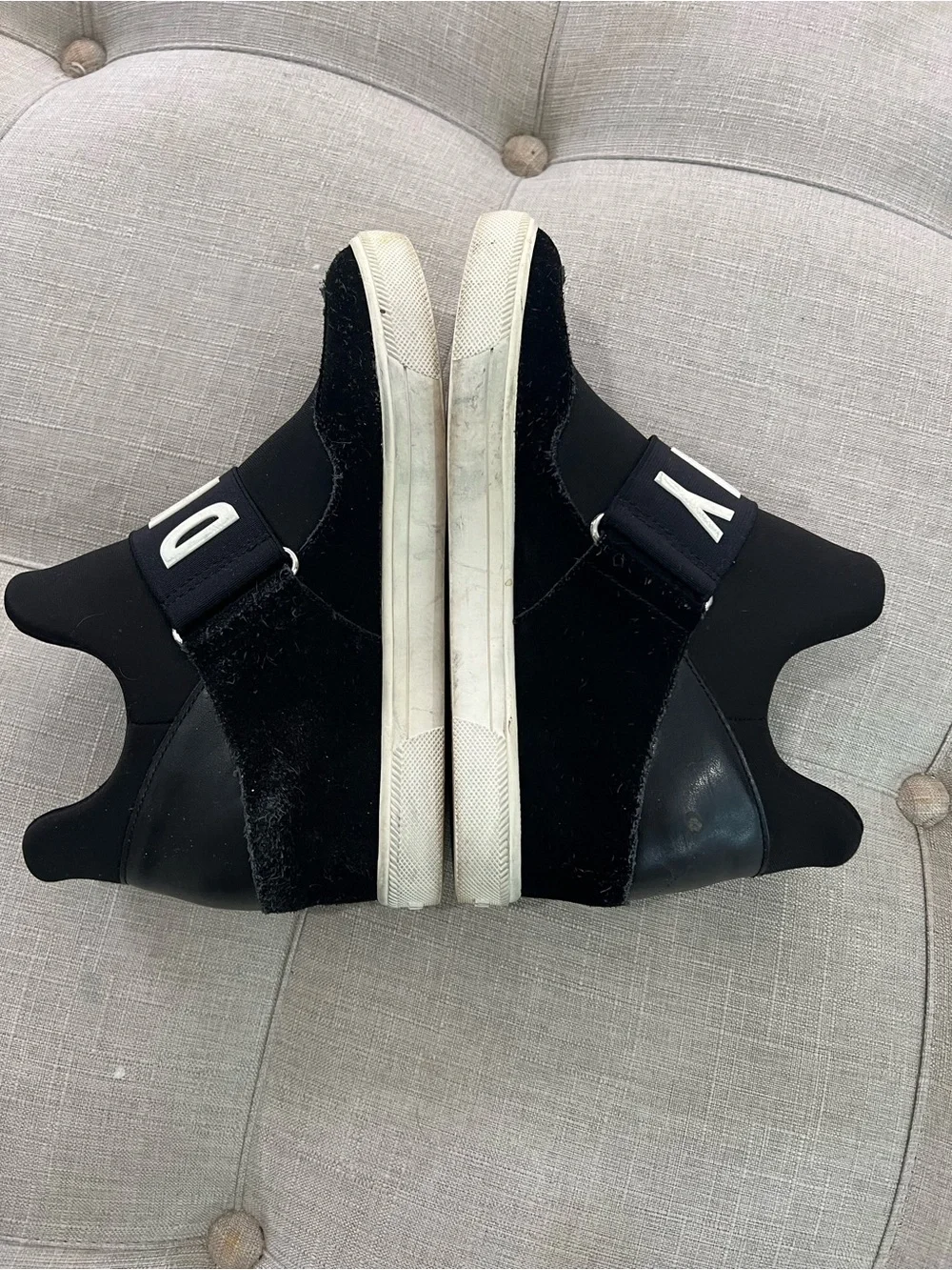 DKNY Black Slip-On Platform Sneakers with Logo Strap